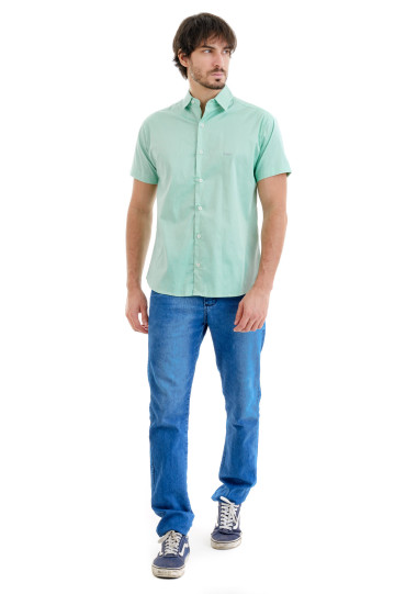 Camisa Social Curta Verde Agua 
